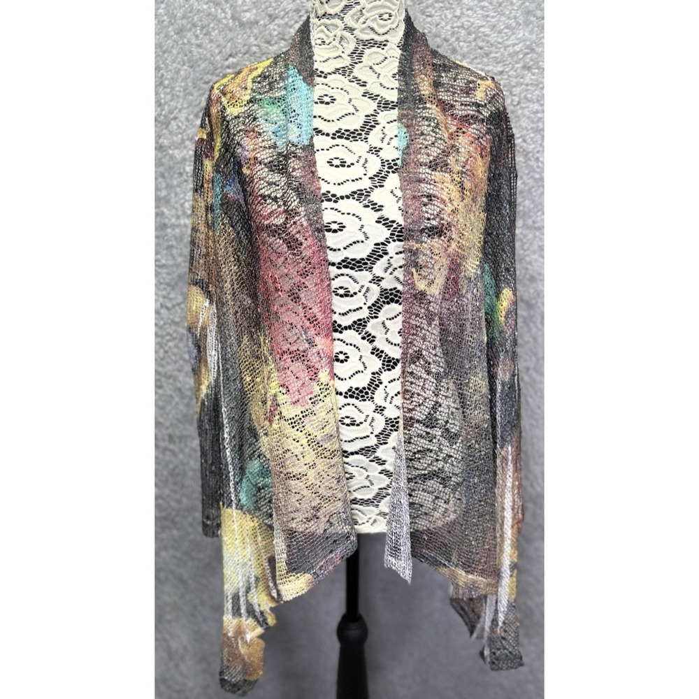 Jess & Jane Women XL Longline Mesh Cardigan Floral Open Front Sequin Boho NEW